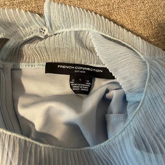 French Connection Saskia Ruched Sheer Yoke Short Sleeve Midi Dress Blue Size S - Picture 11 of 13